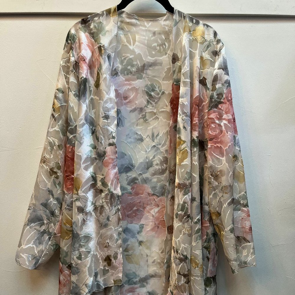 80s Vintage Floral Burnout Duster | Kimono | One Size